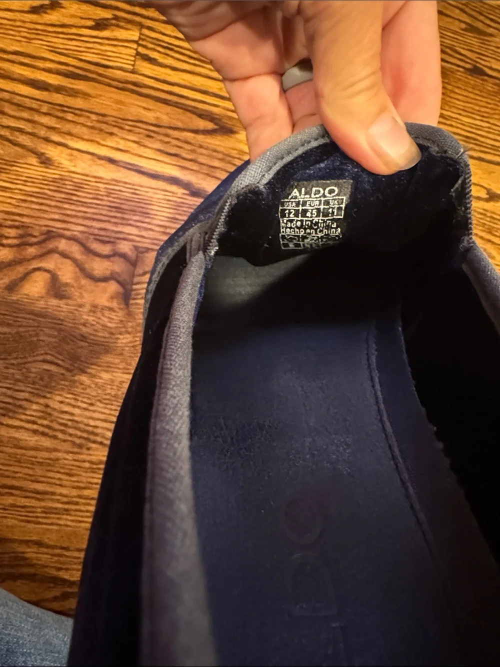 Aldo navy velour slip on flats. Size 12.